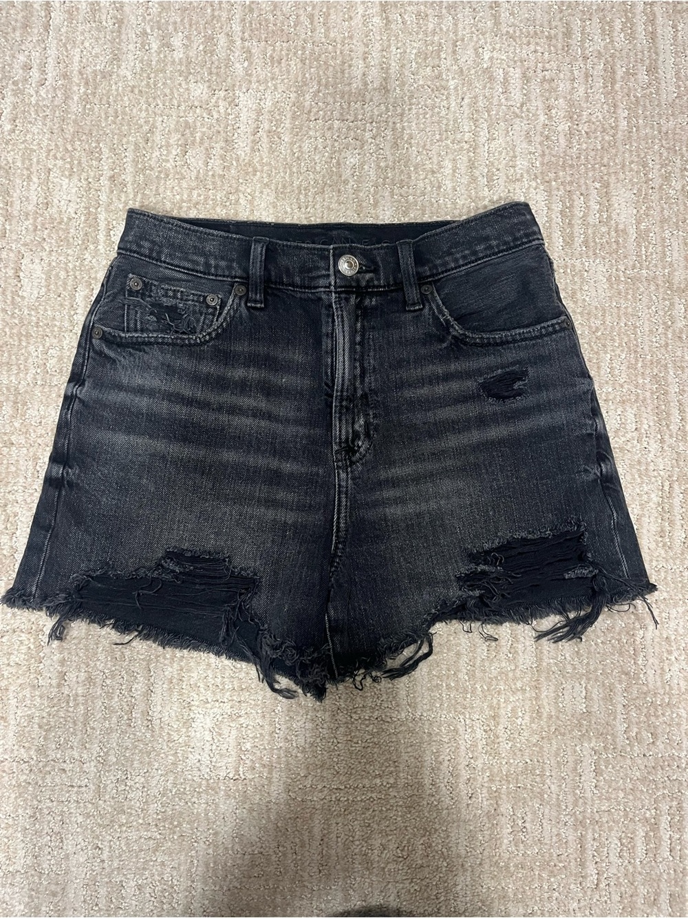 American Eagle Distressed Black Denim Shorts Size 0